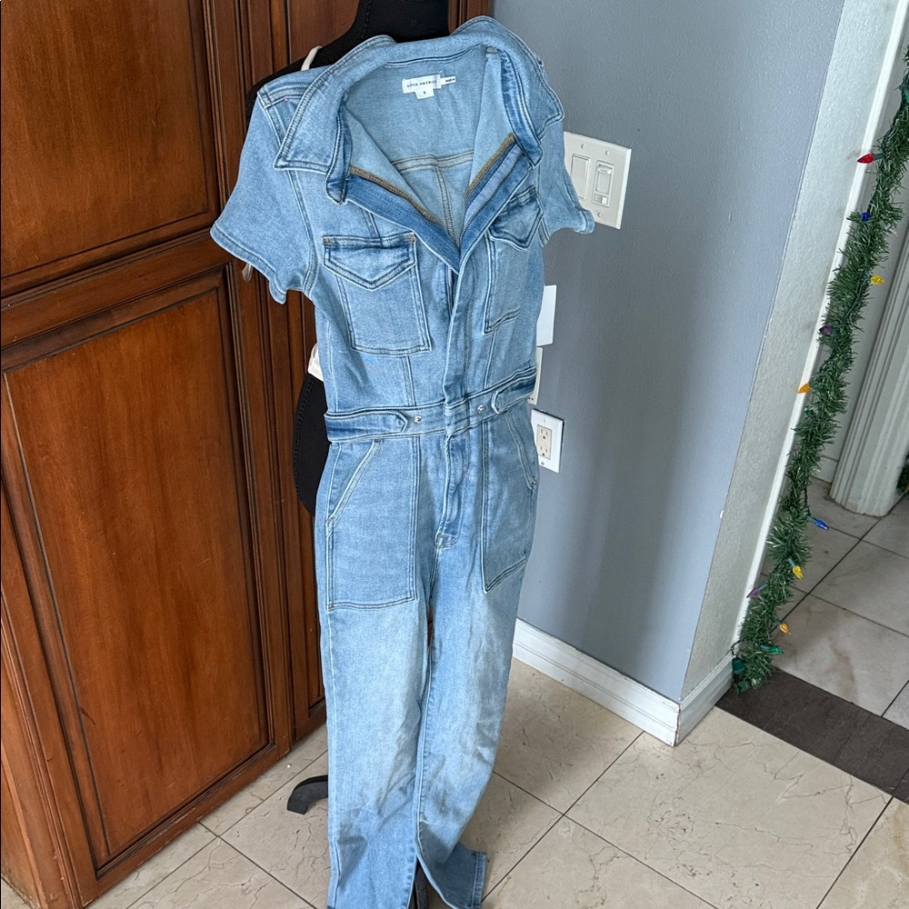 GOOD AMERICAN Women's Light Blue Denim Jumpsuit